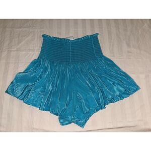 Queen of Sparkles Aqua Pleat Swing Short metallic aqua blue size medium